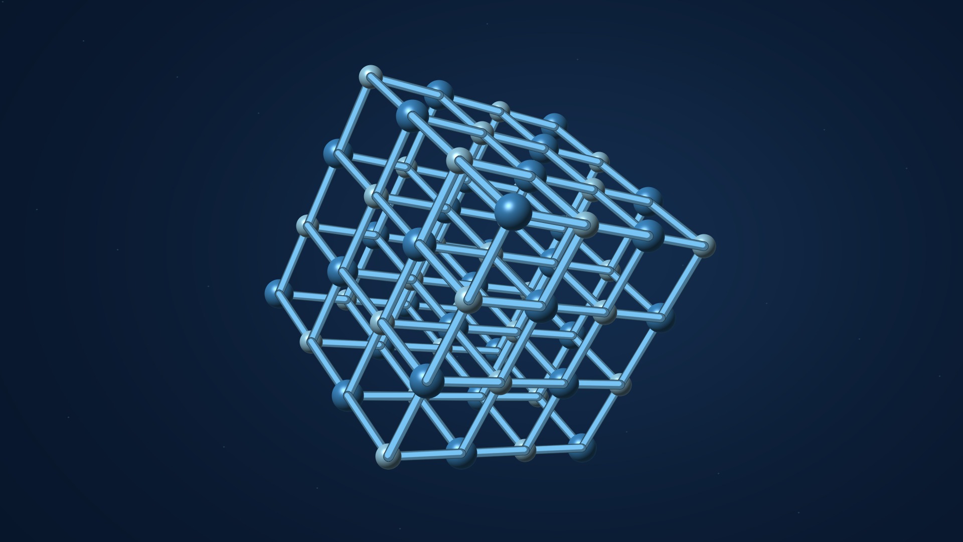 Animated crystal lattice with blue highlights.