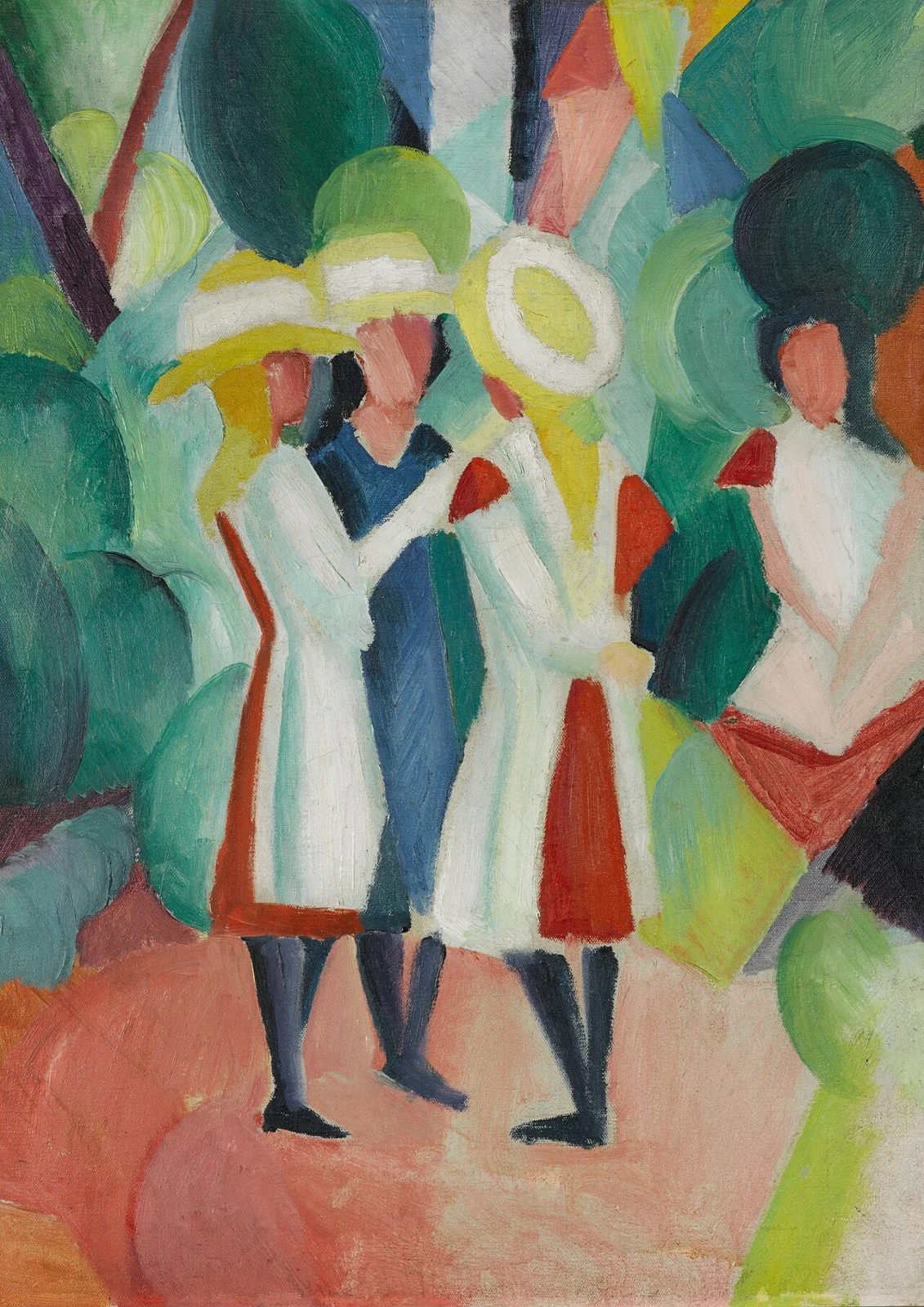 Drei Mädchen mit gelben Strohhüten I, œuvre de August Macke.
