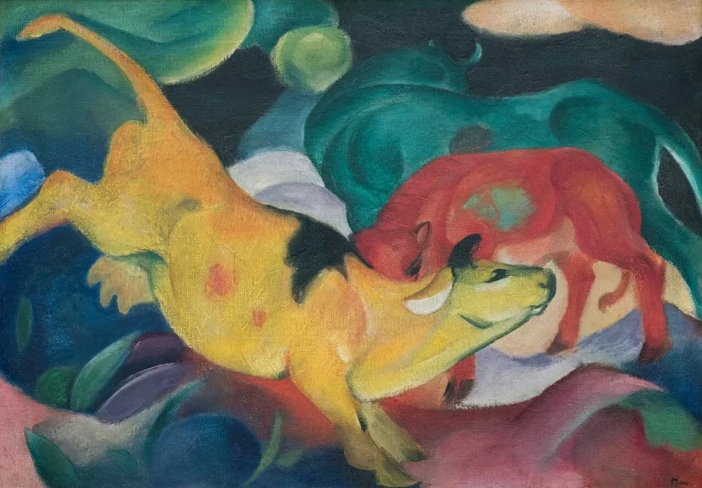 Kühe-rot, grün, gelb, œuvre de Franz Marc.